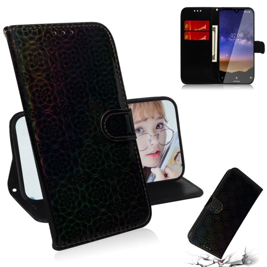Flower Pattern Leather Wallet Stand Case priekš Nokia 2.2 - Melns - sāniski atverams maciņš ar stendu