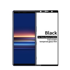 PINWUYO HD Full Coverage Tempered Glass Screen Protector priekš Sony Xperia 5 PF43 - Melns - Ekrāna Aizsargstikls / Bruņota Stikla Aizsargplēve (Full screen size curved)