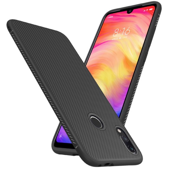 Twill Texture Silicone Mobile Phone Cover Shell priekš Xiaomi Redmi Note 7 - Melns - triecienizturīgs silikona aizmugures apvalks (bampers, vāciņš, slim TPU silicone case shell cover, bumper)
