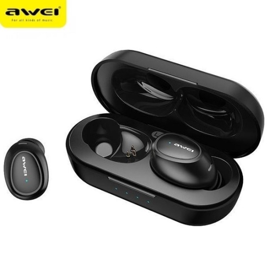 Awei T16 TWS Wireless Bluetooth V5.0 Earbuds with Charging Base Универсальные Беспроводные Стерео Наушники в форме Buds - Чёрные
