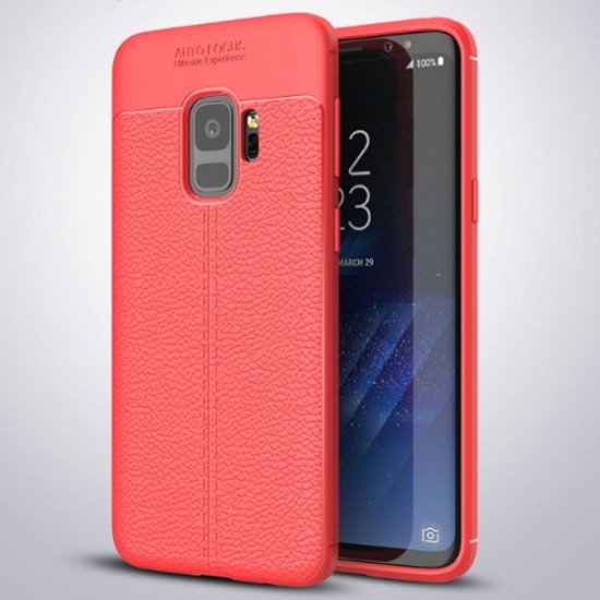 Etui Grain Leather Back Case priekš Samsung Galaxy S9 G960 - Sarkans - silikona aizmugures apvalks, bampers