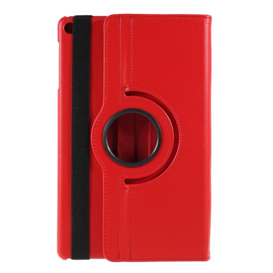 360 Rotary Litchi Skin Leather Cover w/ Stand priekš Samsung Galaxy Tab A 10.1 (2019) T510 / T515 - Sarkans - sāniski atverams maciņš ar stendu