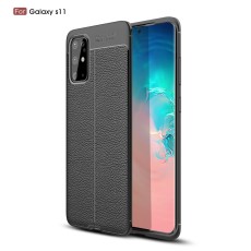 Litchi Skin PU Leather Coated TPU Mobile Phone Case priekš Samsung Galaxy S20 Plus 5G G986 - Melns - ādas imitācijas triecienizturīgs silikona aizmugures apvalks (maciņš, bampers, vāciņš, slim cover, bumper, back case)