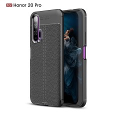 Litchi Skin PU Leather Coated TPU Mobile Phone Case priekš Huawei Honor 20 Pro - Melns - ādas imitācijas triecienizturīgs silikona aizmugures apvalks (maciņš, bampers, vāciņš, slim cover, bumper, back case)