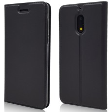 Magnetic Adsorption Leather Flip Stand Case with Card Holder priekš Nokia 6 - Melns - sāniski atverams maciņš ar magnētu un stendu (ādas maks, grāmatiņa, leather book wallet case cover stand)