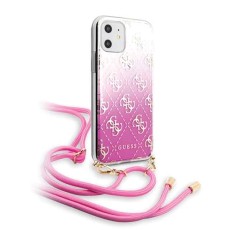 Guess 4G Gradient with Strap Back Case GUHCN61WO4GPI priekš Apple iPhone 11 - Rozā - plastikāta aizmugures apvalks / vāciņš