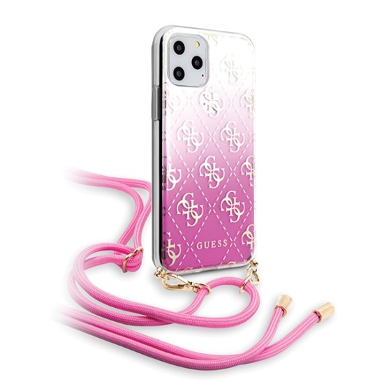 Guess 4G Gradient with Strap Back Case GUHCN65WO4GPI priekš Apple iPhone 11 Pro Max - Rozā - plastikāta aizmugures apvalks / vāciņš