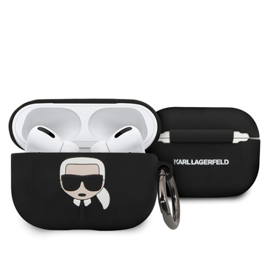 Karl Lagerfeld KLACAPSILGLBK Silicone Case priekš Apple Airpods Pro - Melns - silikona apvalks bezvadu austiņu lādēšanas ierīcei