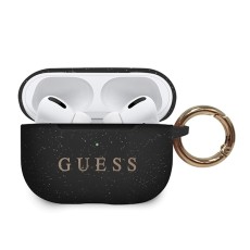 Guess GUACAPSILGLBK Silicone Case priekš Apple Airpods Pro - Melns - silikona apvalks bezvadu austiņu lādēšanas ierīcei