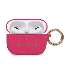 Guess GUACAPSILGLFU Silicone Case priekš Apple Airpods Pro - Sārts - silikona apvalks bezvadu austiņu lādēšanas ierīcei