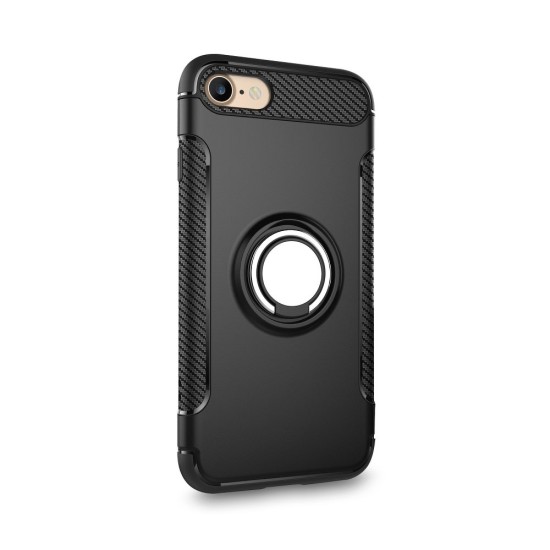 Forcell Carbon Ring Back Case priekš Apple iPhone 11 Pro - Melns - silikona aizmugures apvalks ar gredzenu