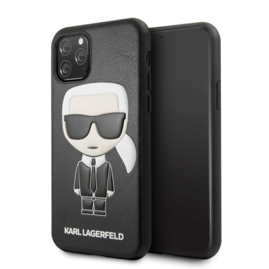 Karl Lagerfeld Iconic Karl Embossed series KLHCN58IKPUBK priekš Apple iPhone 11 Pro - Melns - ādas aizmugures apvalks (bampers, vāciņš, TPU back cover, bumper shell)