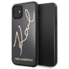 Karl Lagerfeld Glitter Karl Signature series Back Case KLHCN61DLKSBK priekš Apple iPhone 11 - Melns - silikona un stikla aizmugures apvalks / maciņš