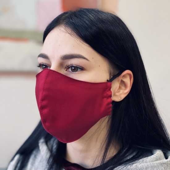 Vairākas reizes lietojamas kokvilna auduma Sejas Maska - Bordo (stiprinās aiz ausīm) - (Protective cotton face mask)