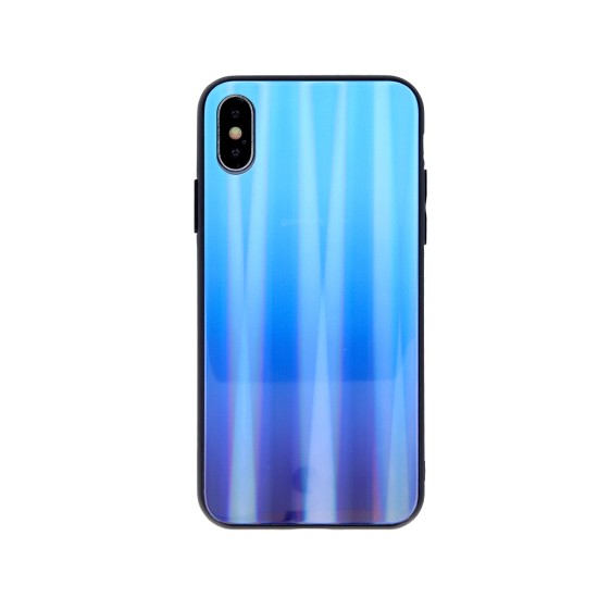 Aurora Glass Back Case priekš Apple iPhone X / XS - Gaiši Zils - silikona un stikla aizmugures apvalks (bampers, vāciņš, TPU back cover, bumper shell)