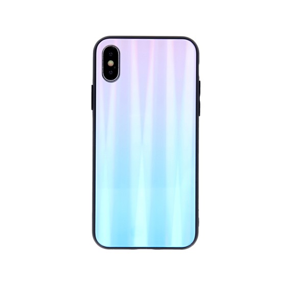 Aurora Glass Back Case priekš Apple iPhone XS Max - Zils / Rozā - silikona un stikla aizmugures apvalks (bampers, vāciņš, TPU back cover, bumper shell)