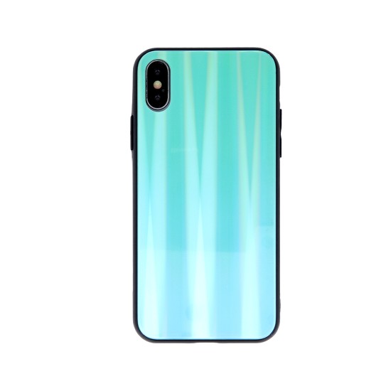 Aurora Glass Back Case priekš Apple iPhone XS Max - Tirkīzs - silikona un stikla aizmugures apvalks (bampers, vāciņš, TPU back cover, bumper shell)
