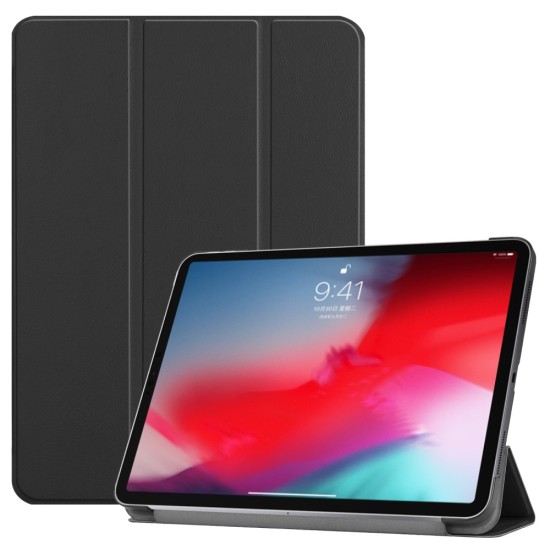 Tri-fold Stand PU Smart Auto Wake/Sleep Leather Case priekš Apple iPad Pro 11 (2018) / Air 4 (2020) / Air 5 (2022) / Air 11 (2024) - Melns - sāniski atverams maciņš ar stendu