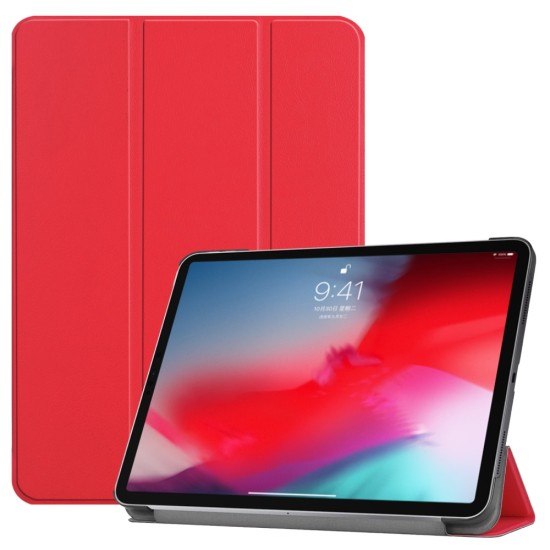 Tri-fold Stand PU Smart Auto Wake/Sleep Leather Case priekš Apple iPad Pro 11 (2018) / Air 4 (2020) / Air 5 (2022) / Air 11 (2024) - Sarkans - sāniski atverams maciņš ar stendu