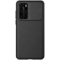 Nillkin CamShield Slide Camera Back Hard Case Cover priekš Huawei P40 - Melns - plastikas aizmugures apvalks / bampers ar kameras aizsargmehānismu