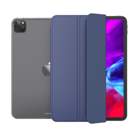 Tri-fold Stand PU Smart Auto Wake/Sleep Leather Case priekš Apple iPad Pro 11 (2020 / 2021 / 2022) - Tumši Zils - sāniski atverams maciņš ar stendu