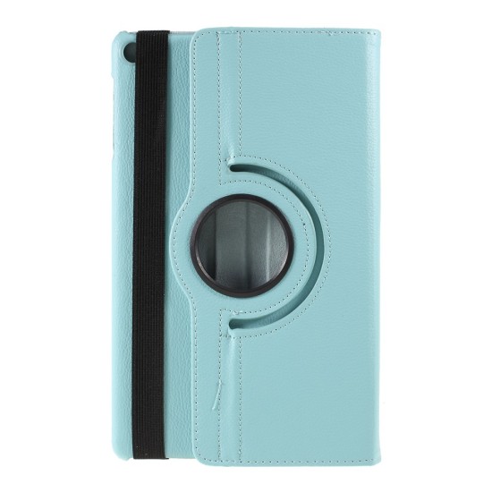 360 Rotary Litchi Skin Leather Cover w/ Stand priekš Samsung Galaxy Tab A 10.1 (2019) T510 / T515 - Gaiši Zils - sāniski atverams maciņš ar stendu