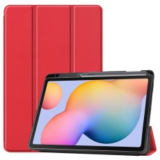 Tri-fold Stand PU Smart Auto Wake/Sleep Leather Case priekš Samsung Galaxy Tab S6 Lite P610 / P613 / P615 / P619 - Sarkans - sāniski atverams maciņš ar stendu