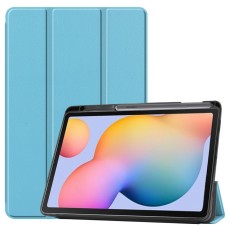 Tri-fold Stand PU Smart Auto Wake/Sleep Leather Case priekš Samsung Galaxy Tab S6 Lite P610 / P613 / P615 / P619 - Gaiši Zils - sāniski atverams maciņš ar stendu