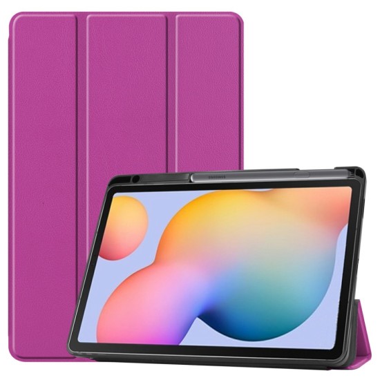 Tri-fold Stand PU Smart Auto Wake/Sleep Leather Case priekš Samsung Galaxy Tab S6 Lite P610 / P613 / P615 / P619 - Violets - sāniski atverams maciņš ar stendu