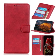 Matte Skin PU Leather Wallet Stand Book Case priekš LG K40s X430 - Sarkans - sāniski atverams maciņš ar stendu