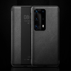 Smart View Window Touch Slide Wake / Sleep PU Leather Book Case priekš Huawei P40 Pro - Melns - sāniski atverams mākslīgas ādas maciņš ar lodziņu