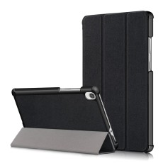 Tri-fold Stand PU Leather Case priekš Lenovo Tab M8 TB-8505 / TB-8506 3rd Gen - Melns - sāniski atverams maciņš ar stendu
