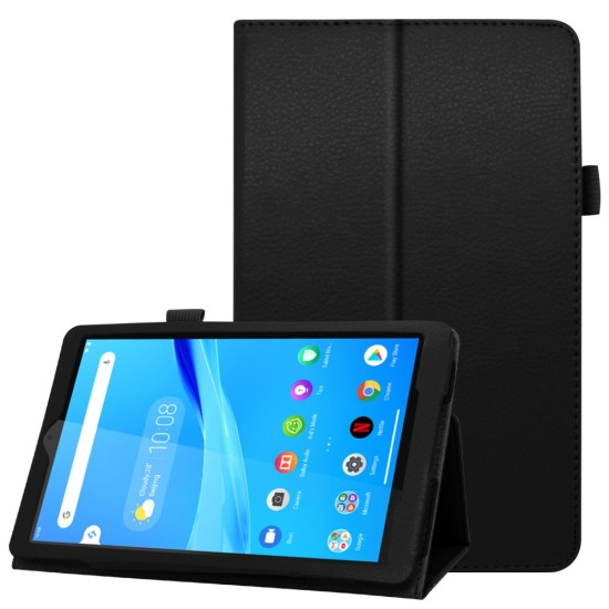 Litchi Texture PU Leather Tablet Case priekš Lenovo Tab M8 TB-8505 / TB-8506 3rd Gen - Melns - sāniski atverams mākslīgas ādas maciņš ar stendu