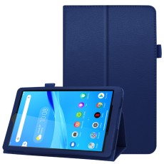 Litchi Texture PU Leather Tablet Case priekš Lenovo Tab M8 TB-8505 / TB-8506 3rd Gen - Tumši Zils - sāniski atverams mākslīgas ādas maciņš ar stendu