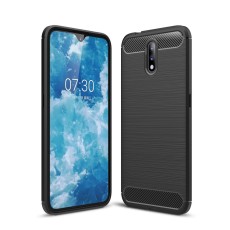 Carbon Fiber Brushed TPU Back Phone Case priekš Nokia 2.3 - Melns - triecienizturīgs silikona aizmugures apvalks (bampers, vāciņš, slim TPU silicone case shell cover, bumper)