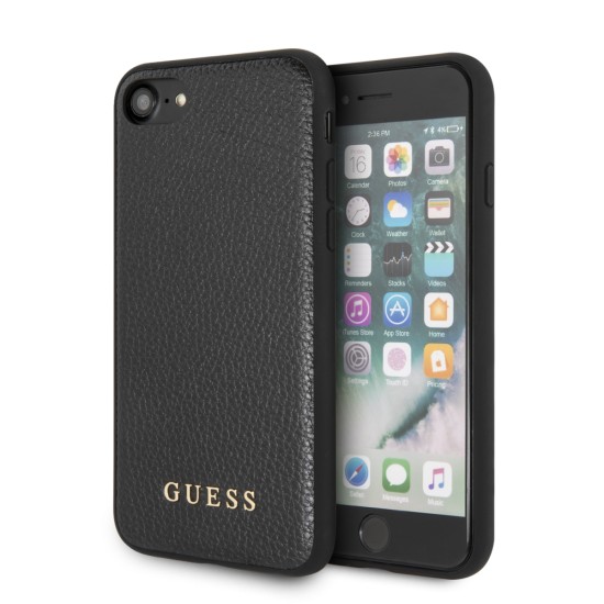 Guess Iridescent series Back Case GUHCI8GLBK priekš Apple iPhone 7 / 8 / SE2 (2020) / SE3 (2022) - Melns - ādas aizmugures apvalks / bampers-vāciņš
