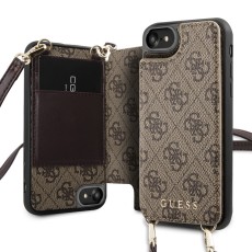 Guess 4G Crossbody Cardslot series GUHCI8CB4GB priekš Apple iPhone 7 / 8 / SE2 (2020) / SE3 (2022) - Brūns - sāniski atverams aizmugures maciņš ar kabatiņām priekš kartēm un virvi