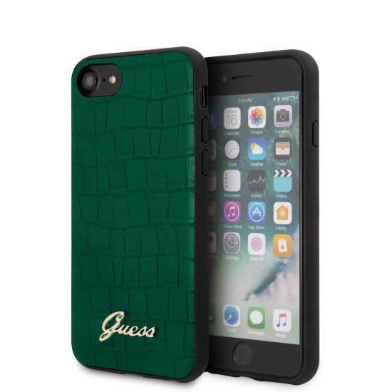 Guess Croco Collection series GUHCI8PCUMLCRDG priekš Apple iPhone 7 / 8 / SE2 (2020) / SE3 (2022) - Zaļš - mākslīgās ādas aizmugures apvalks / bampers-vāciņš