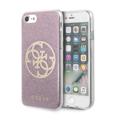 Guess 4G Circle Glitter series GUHCI8PCUGLPI priekš Apple iPhone 7 / 8 / SE2 (2020) / SE3 (2022) - Rozā - silikona-plastikāta aizmugures apvalks / bampers-vāciņš