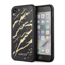 Guess Glitter Marble Glass series GUHCI8MGGBK priekš Apple iPhone 7 / 8 / SE2 (2020) / SE3 (2022) - Melns - silikona un stikla aizmugures apvalks / bampers-vāciņš