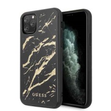 Guess Glitter Marble Glass series GUHCN58MGGBK priekš Apple iPhone 11 Pro - Melns - silikona un stikla aizmugures apvalks / bampers-vāciņš