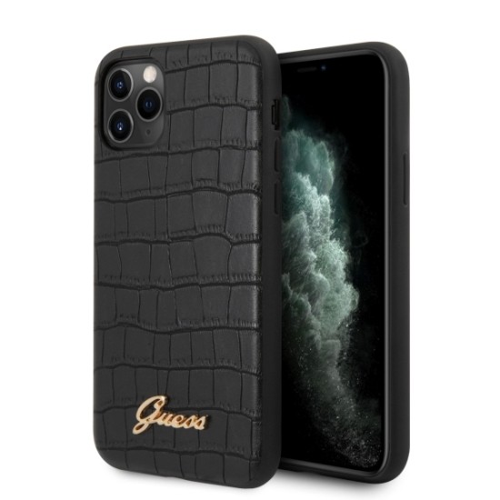 Guess Croco Collection series Back Case GUHCN65PCUMLCRBK priekš Apple iPhone 11 Pro Max - Melns - mākslīgās ādas apvalks / maciņš