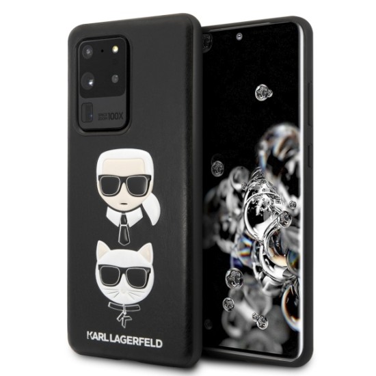 Karl Lagerfeld Karl & Choupette series KLHCS69KICKC priekš Samsung Galaxy S20 Ultra 5G G988 - Melns - ādas aizmugures apvalks / bampers-vāciņš