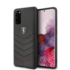 Ferrari Leather Hardcase FEHQUHCS62BK priekš Samsung Galaxy S20 G980 - Melns - ādas aizmugures apvalks / bampers-vāciņš