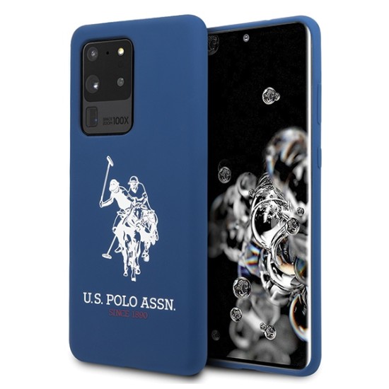 U.S. Polo Assn. Silicone Collection series USHCS69SLHRNV priekš Samsung Galaxy S20 Ultra 5G G988 - Tumši Zils - silikona aizmugures apvalks / bampers-vāciņš