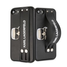 Karl Lagerfeld Head Hand Strap series Back Case KLHCI8HA2BK priekš Apple iPhone 7 / 8 / SE2 (2020) / SE3 (2022) - Melns - mākslīgās ādas aizmugures apvalks / bampers-vāciņš
