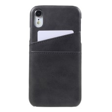 Double Card Slots PU Leather Coated PC Back Case priekš Apple iPhone XR - Melns - mākslīgās ādas aizmugures maciņš ar divām kabatiņām priekš kartēm