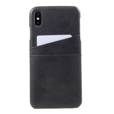 Double Card Slots PU Leather Coated PC Back Case priekš Apple iPhone XS Max - Melns - mākslīgās ādas aizmugures maciņš ar divām kabatiņām priekš kartēm