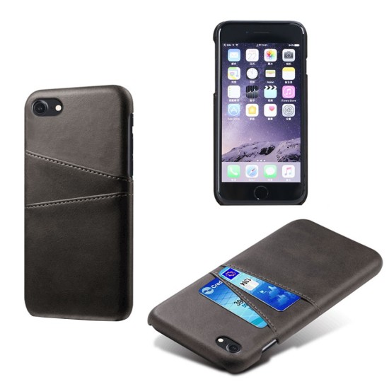 Double Card Slots PU Leather Coated PC Back Case priekš Apple iPhone 7 / 8 / SE2 (2020) / SE3 (2022) - Melns - mākslīgās ādas aizmugures maciņš ar divām kabatiņām priekš kartēm