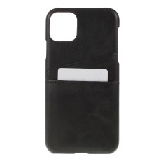 Double Card Slots PU Leather Coated PC Back Case priekš Apple iPhone 11 Pro Max - Melns - mākslīgās ādas aizmugures maciņš ar divām kabatiņām priekš kartēm